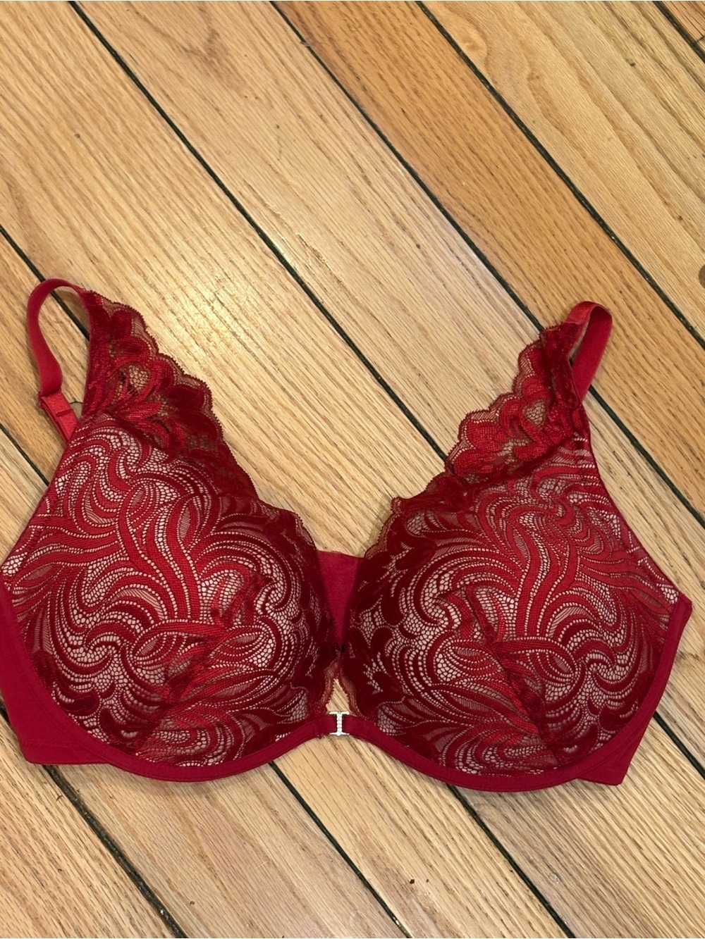 Adore Me Red Lace Underwire push up Bra with Embroidered Swirl Detail 40DD